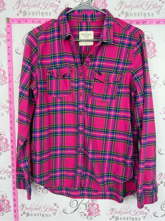 Abercrombie & Fitch Tops - Abercrombie & Fitch Hot Pink Plaid Flannel Shirt